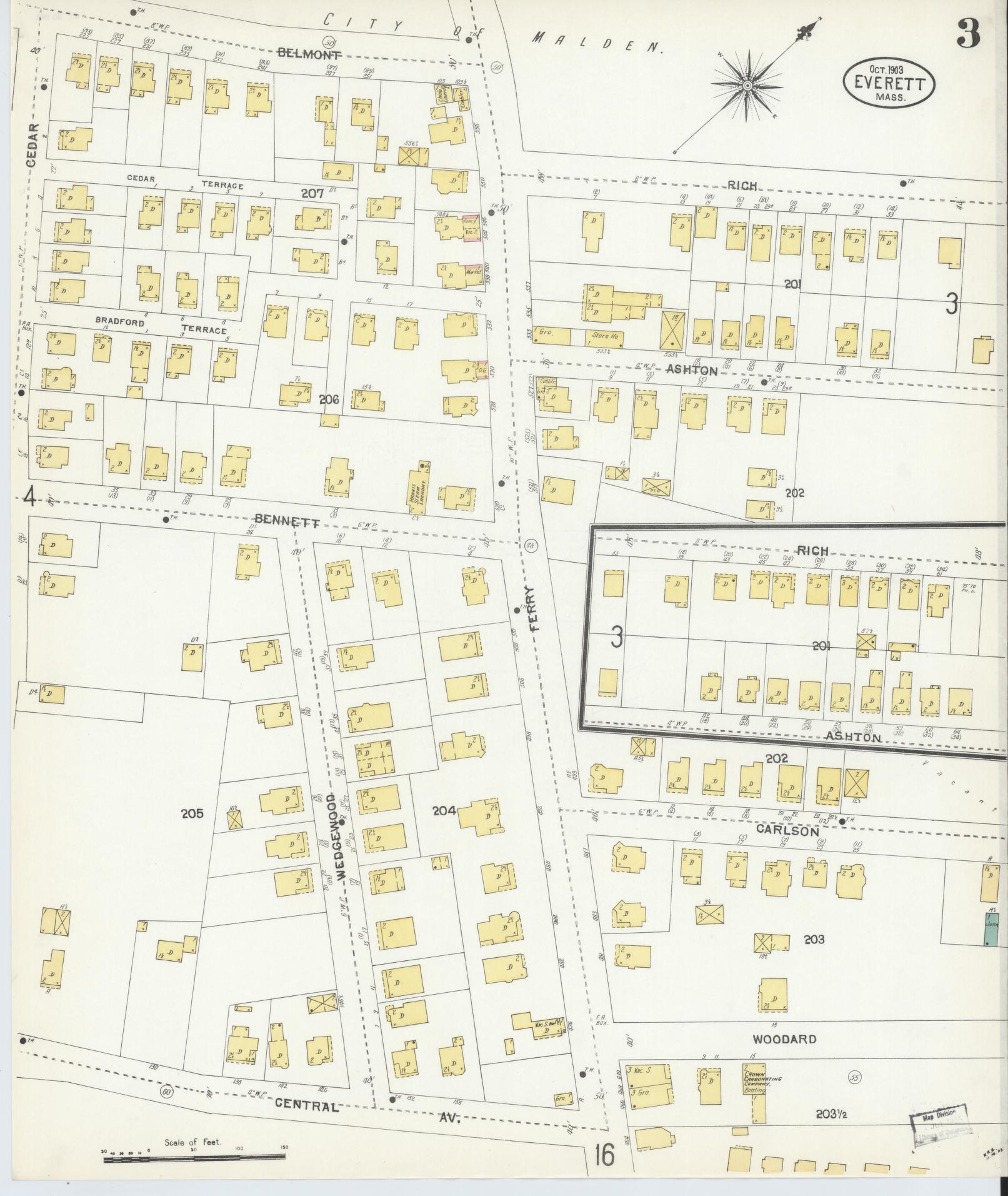 Sanborn Fire Insurance Map from Everett, Middlesex County, Massachusetts (1903), Sheet #0003 - Complete Map Set gallery image, historic Sanborn map, vintage wall art, Massachusetts Massachusetts