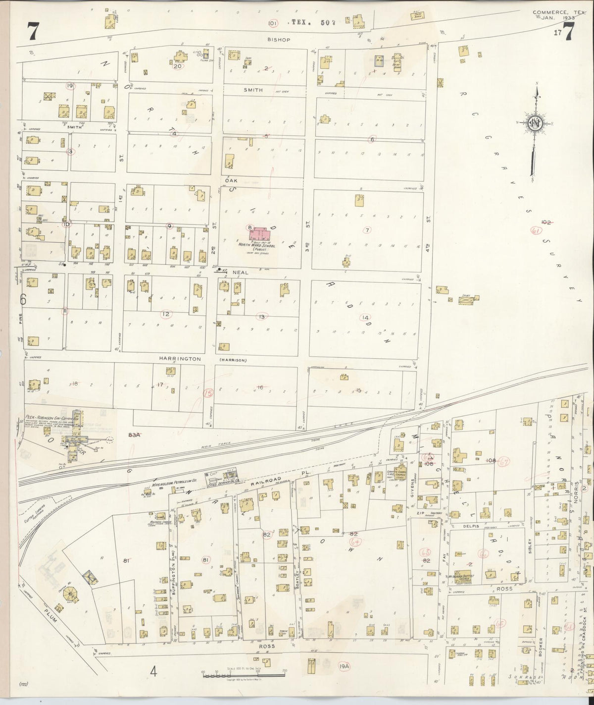 Sanborn Fire Insurance Map from Commerce, Hunt County, Texas (1940), Sheet #0007 - Historic Sanborn Fire Insurance Map Print, vintage old map wall art, antique decor, genealogy gift, Texas Texas map