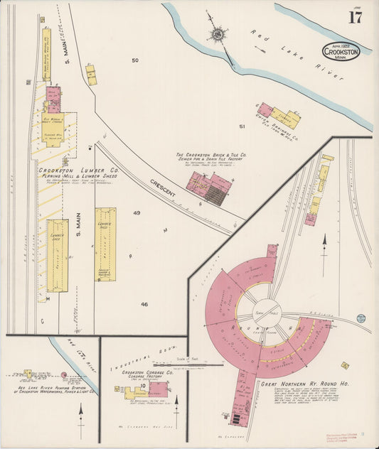 Sanborn Fire Insurance Map from Crookston, Polk County, Minnesota (1922), Sheet #0017 - Historic Sanborn Fire Insurance Map Print, vintage old map wall art, antique decor, genealogy gift, Minnesota Minnesota map