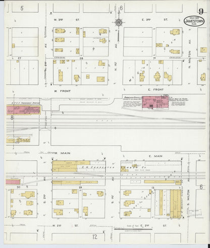 Sanborn Fire Insurance Map from Jamestown, Stutsman County, North Dakota (1919), Sheet #0009 - Complete Map Set gallery image, historic Sanborn map, vintage wall art, North Dakota North Dakota