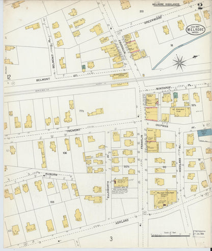 Sanborn Fire Insurance Map from Melrose, Middlesex County, Massachusetts (1903), Sheet #0002 - Historic Sanborn Fire Insurance Map Print, vintage old map wall art, antique decor, genealogy gift, Massachusetts Massachusetts map