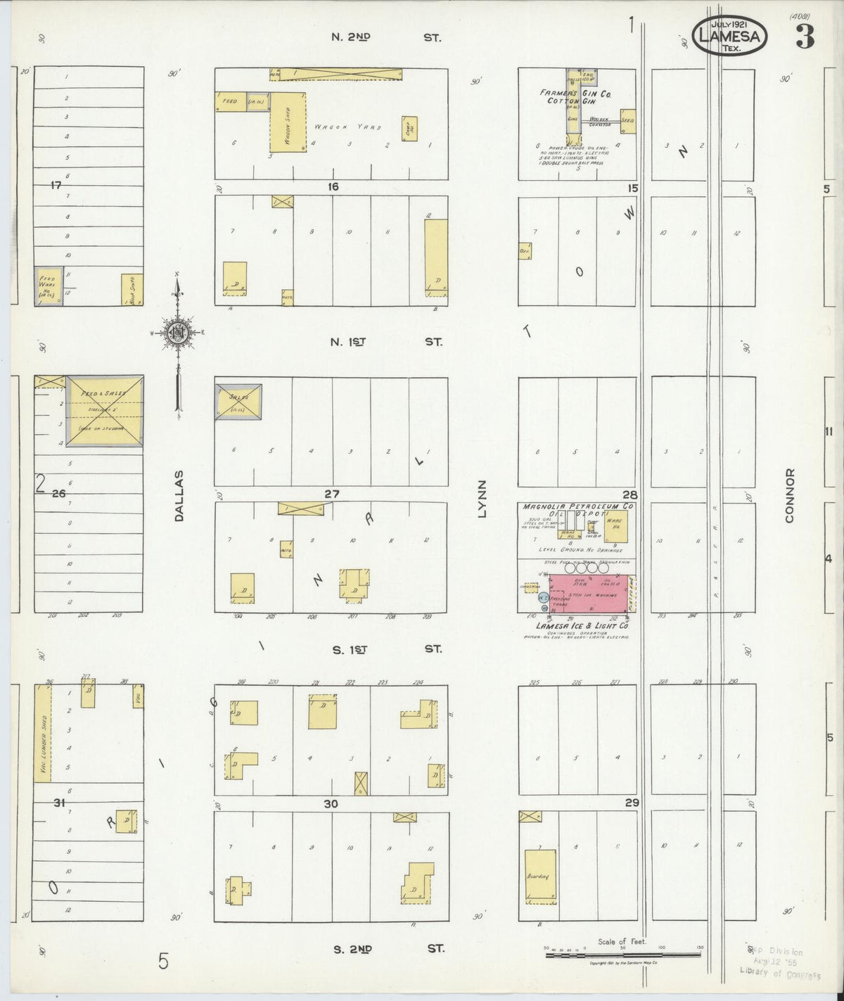 Sanborn Fire Insurance Map from Lamesa, Dawson County, Texas (1921), Sheet #0003 - Complete Map Set gallery image, historic Sanborn map, vintage wall art, Texas Texas