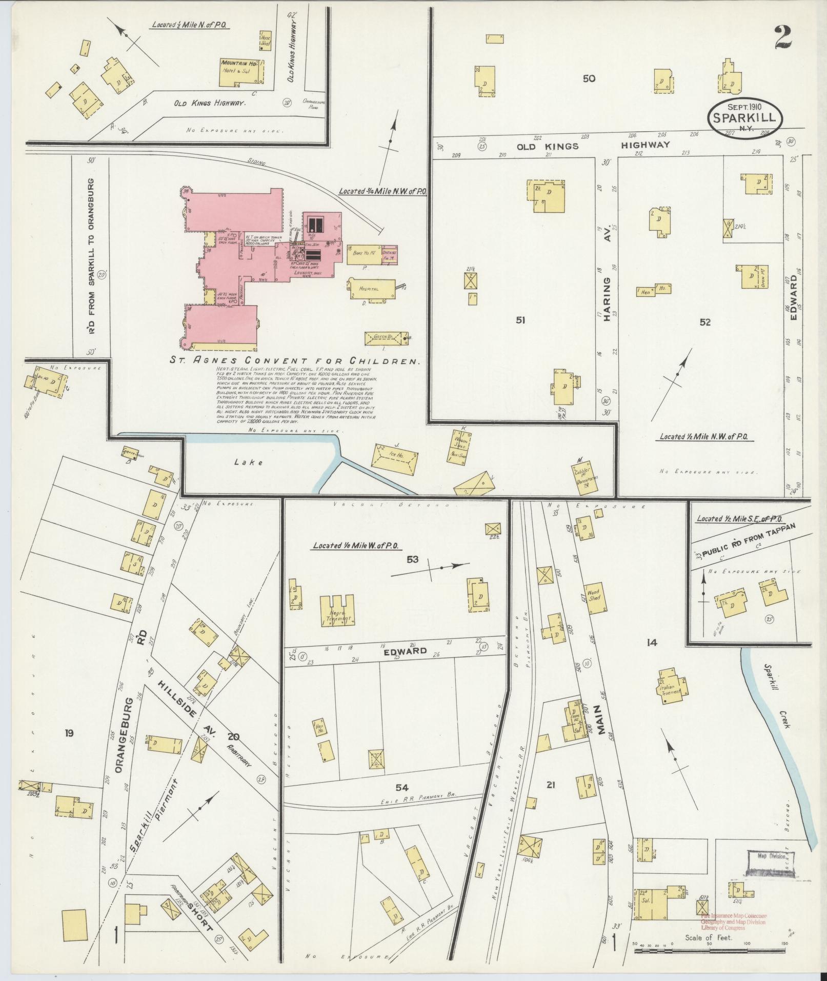 Sanborn Fire Insurance Map from Sparkill, Rockland County, New York (1910), Sheet #0002 - Historic Sanborn Fire Insurance Map Print, vintage old map wall art, antique decor, genealogy gift, New York New York map