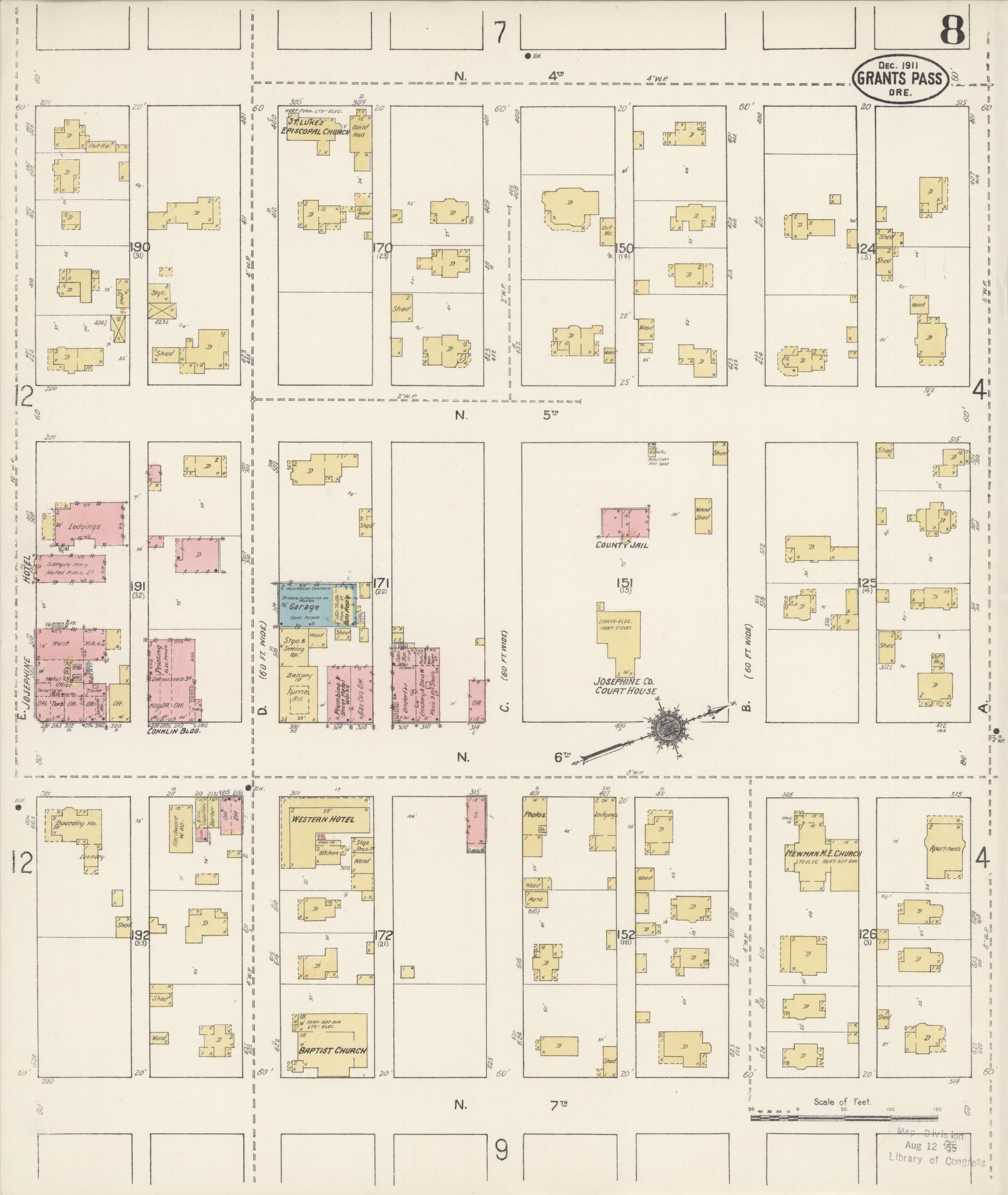 Sanborn Fire Insurance Map from Grants Pass, Josephine County, Oregon (1911), Sheet #0008 - Complete Map Set gallery image, historic Sanborn map, vintage wall art, Oregon Oregon