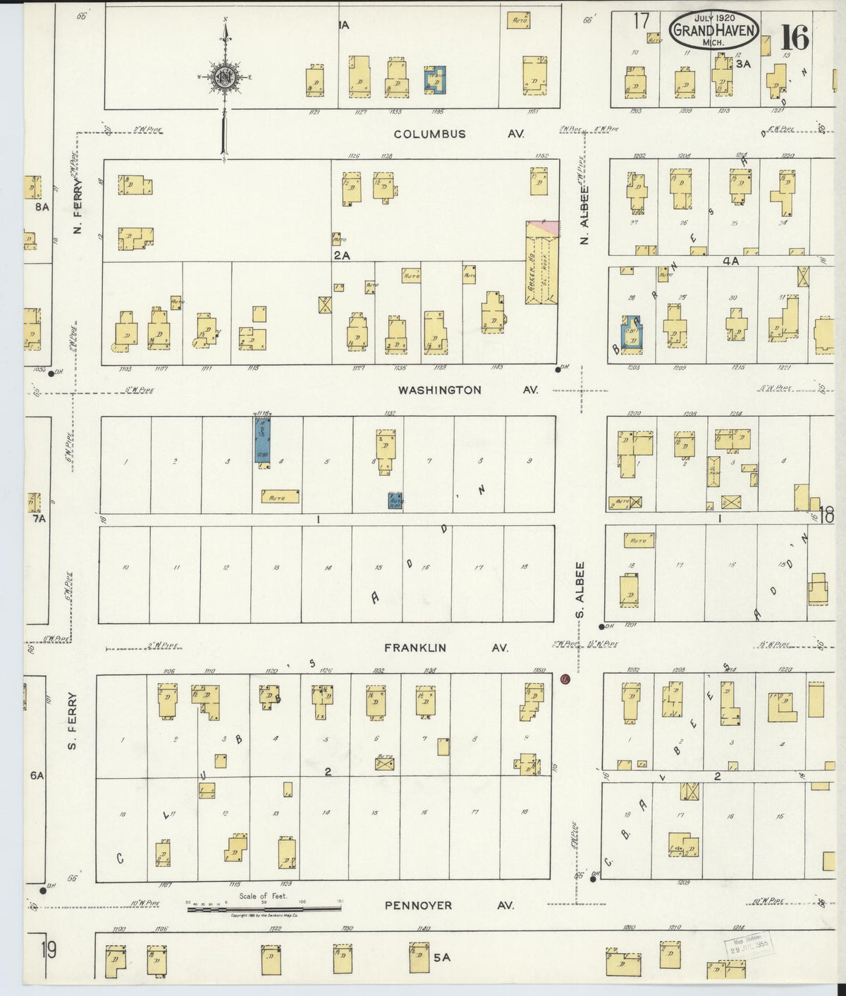 Sanborn Fire Insurance Map from Grand Haven, Ottawa County, Michigan (1920), Sheet #0016 - Historic Sanborn Fire Insurance Map Print, vintage old map wall art, antique decor, genealogy gift, Michigan Michigan map