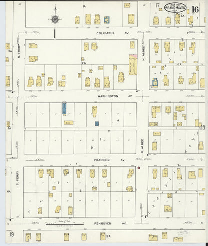 Sanborn Fire Insurance Map from Grand Haven, Ottawa County, Michigan (1920), Sheet #0016 - Historic Sanborn Fire Insurance Map Print, vintage old map wall art, antique decor, genealogy gift, Michigan Michigan map