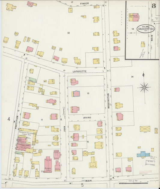 Sanborn Fire Insurance Map from Saugerties, Ulster County, New York (1898), Sheet #0008 - Historic Sanborn Fire Insurance Map Print, vintage old map wall art, antique decor, genealogy gift, New York New York map