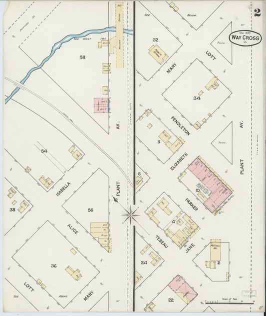 Sanborn Fire Insurance Map from Waycross, Ware County, Georgia (1889), Sheet #0002 - Historic Sanborn Fire Insurance Map Print, vintage old map wall art, antique decor, genealogy gift, Georgia Georgia map