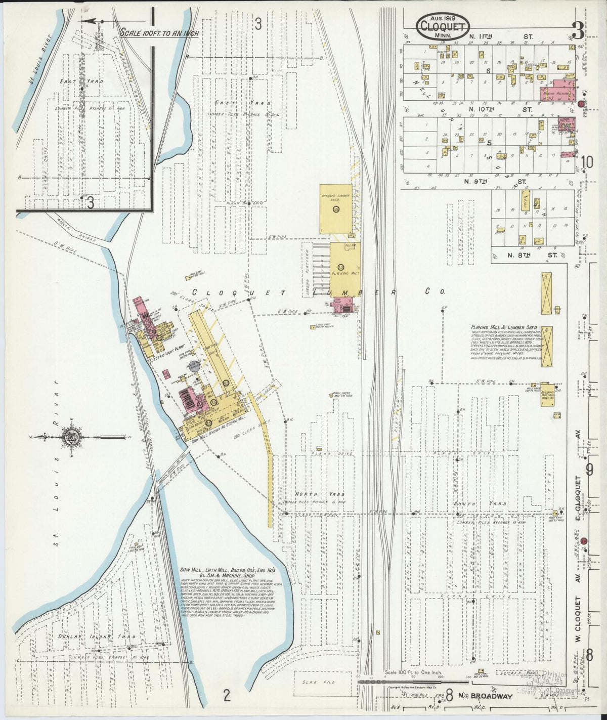 Sanborn Fire Insurance Map from Cloquet, Carlton County, Minnesota (1919), Sheet #0003 - Complete Map Set gallery image, historic Sanborn map, vintage wall art, Minnesota Minnesota