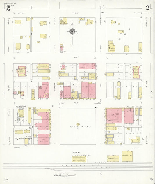 Sanborn Fire Insurance Map from Frankston, Anderson County, Texas (1939), Sheet #0002 - Historic Sanborn Fire Insurance Map Print, vintage old map wall art, antique decor, genealogy gift, Texas Texas map