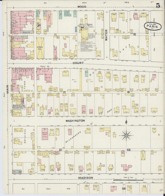 Sanborn Fire Insurance Map from Paris, Edgar County, Illinois (1890), Sheet #0005 - Historic Sanborn Fire Insurance Map Print, vintage old map wall art, antique decor, genealogy gift, Illinois Illinois map