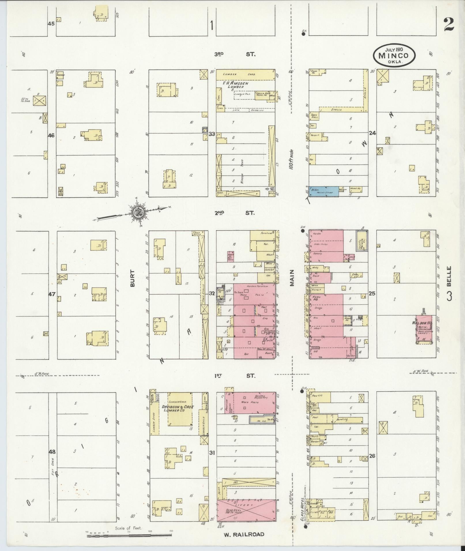 Sanborn Fire Insurance Map from Minco, Grady County, Oklahoma (1910), Sheet #0002 - Complete Map Set gallery image, historic Sanborn map, vintage wall art, Oklahoma Oklahoma