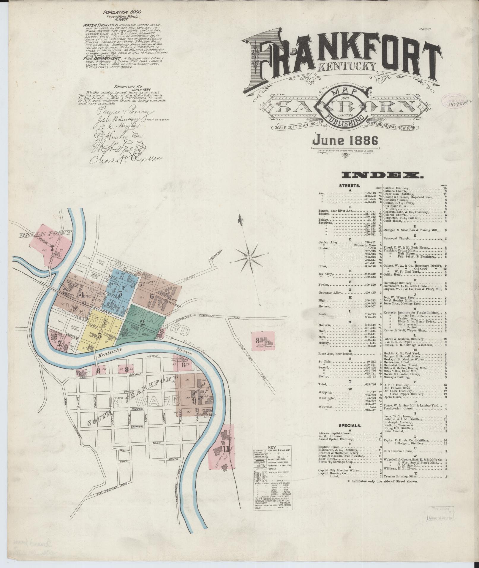 Sanborn Fire Insurance Map from Frankfort, Franklin County, Kentucky. (1886) – Historic Sanborn Fire Insurance Map Print