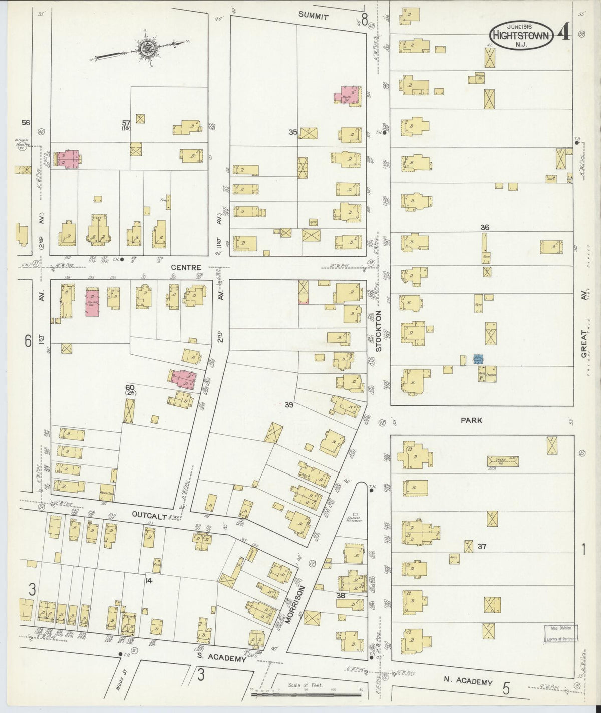 Sanborn Fire Insurance Map from Hightstown, Mercer County, New Jersey (1916), Sheet #0004 - Complete Map Set gallery image, historic Sanborn map, vintage wall art, New Jersey New Jersey