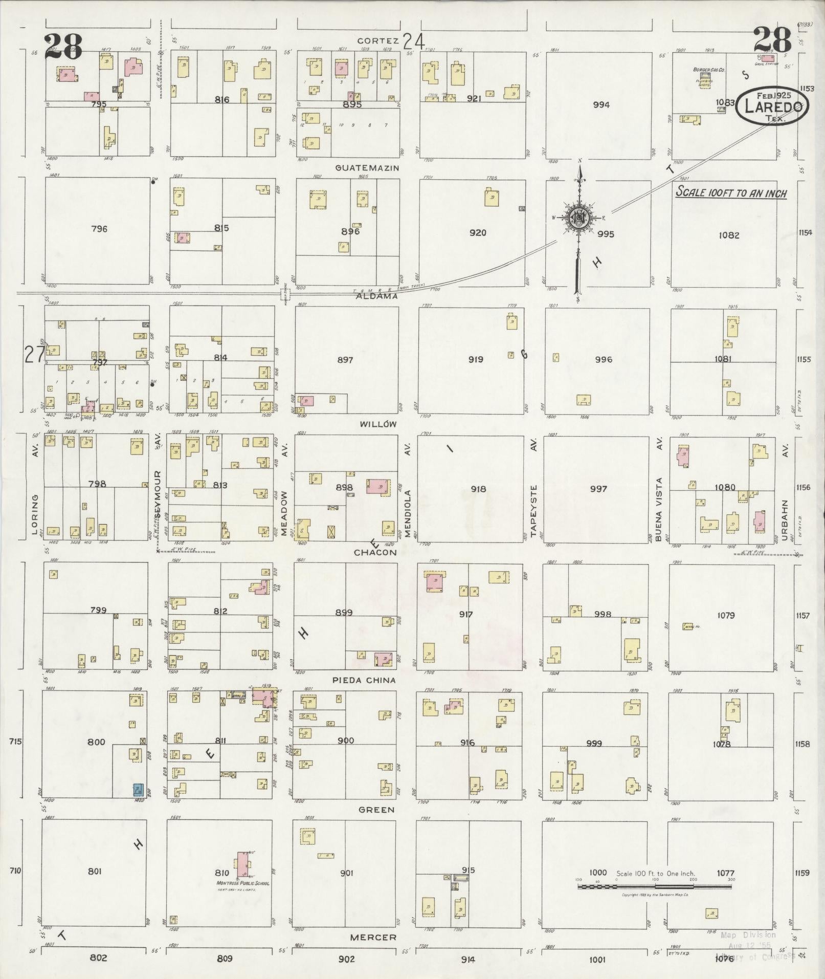 Sanborn Fire Insurance Map from Laredo, Webb County, Texas (1925), Sheet #0028 - Historic Sanborn Fire Insurance Map Print, vintage old map wall art, antique decor, genealogy gift, Texas Texas map