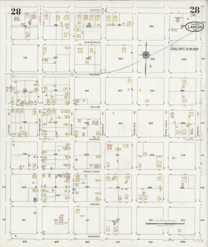 Sanborn Fire Insurance Map from Laredo, Webb County, Texas (1925), Sheet #0028 - Historic Sanborn Fire Insurance Map Print, vintage old map wall art, antique decor, genealogy gift, Texas Texas map