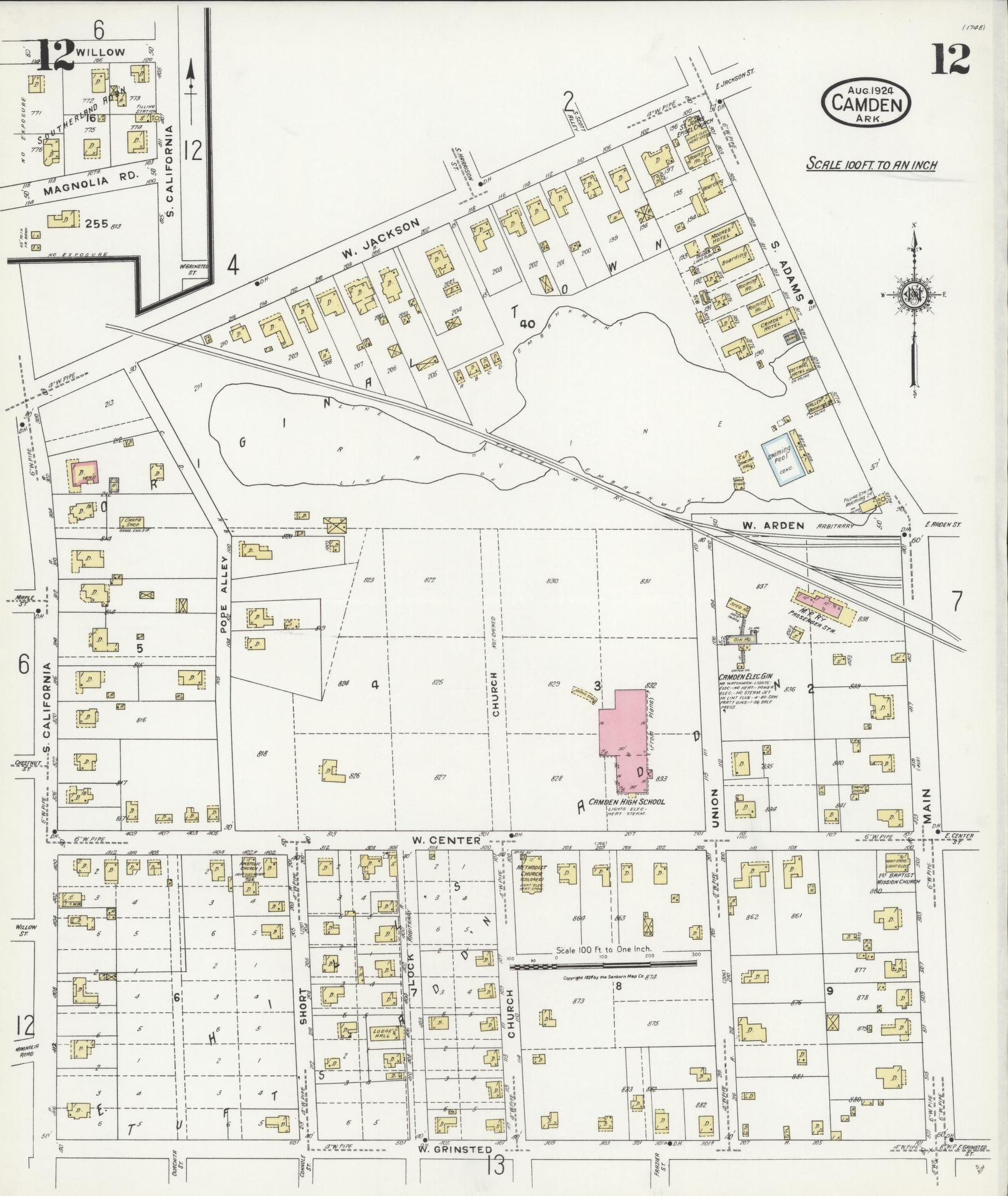Sanborn Fire Insurance Map from Camden, Ouachita County, Arkansas (1924), Sheet #0012 - Complete Map Set gallery image, historic Sanborn map, vintage wall art, Arkansas Arkansas