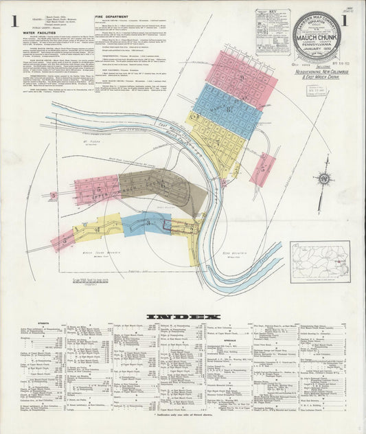 Sanborn Fire Insurance Map from Mauch Chunk, Carbon County, Pennsylvania (1930), Sheet #0001 - Historic Sanborn Fire Insurance Map Print, vintage old map wall art, antique decor, genealogy gift, Pennsylvania Pennsylvania map
