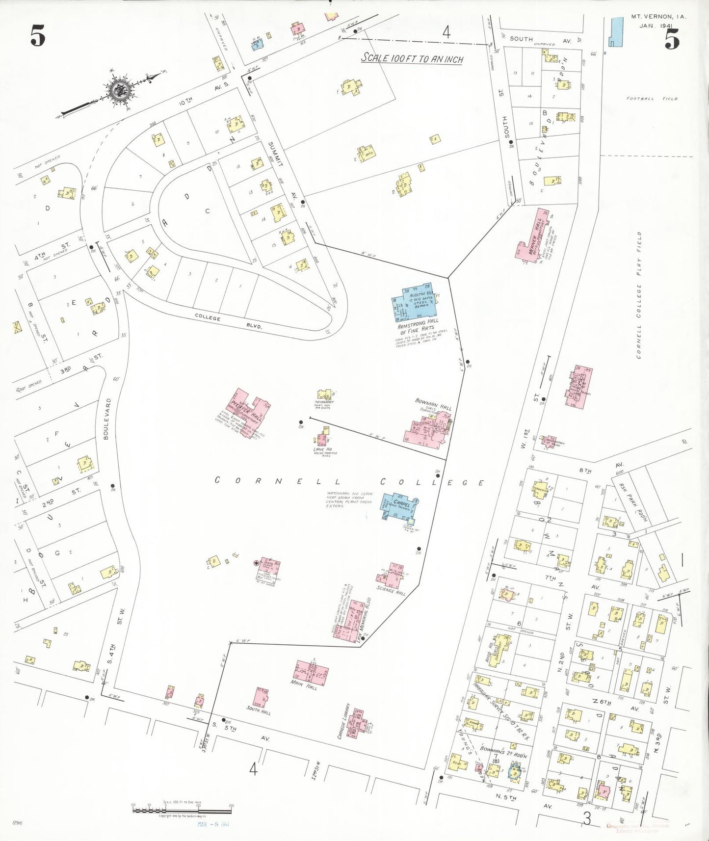 Sanborn Fire Insurance Map from Mount Vernon, Linn County, Iowa (1941), Sheet #0005 - Historic Sanborn Fire Insurance Map Print