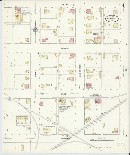 Sanborn Fire Insurance Map from Mount Pulaski, Logan County, Illinois (1910), Sheet #0004 - Historic Sanborn Fire Insurance Map Print, vintage old map wall art, antique decor, genealogy gift, Illinois Illinois map