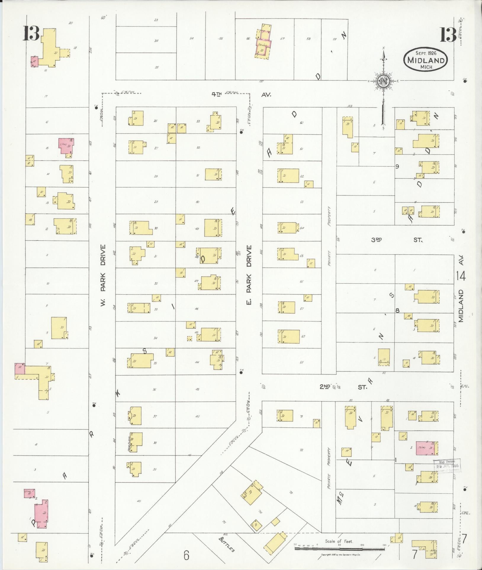 Sanborn Fire Insurance Map from Midland, Midland County, Michigan (1926), Sheet #0013 - Historic Sanborn Fire Insurance Map Print, vintage old map wall art, antique decor, genealogy gift, Michigan Michigan map