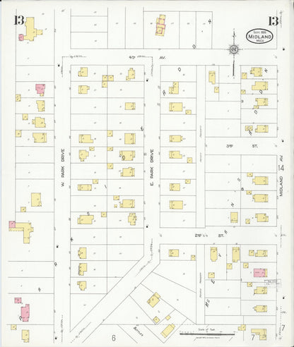 Sanborn Fire Insurance Map from Midland, Midland County, Michigan (1926), Sheet #0013 - Historic Sanborn Fire Insurance Map Print, vintage old map wall art, antique decor, genealogy gift, Michigan Michigan map