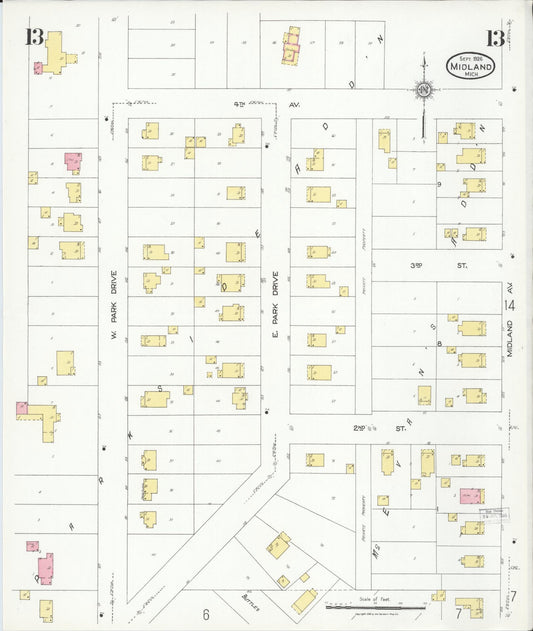 Sanborn Fire Insurance Map from Midland, Midland County, Michigan (1926), Sheet #0013 - Historic Sanborn Fire Insurance Map Print, vintage old map wall art, antique decor, genealogy gift, Michigan Michigan map