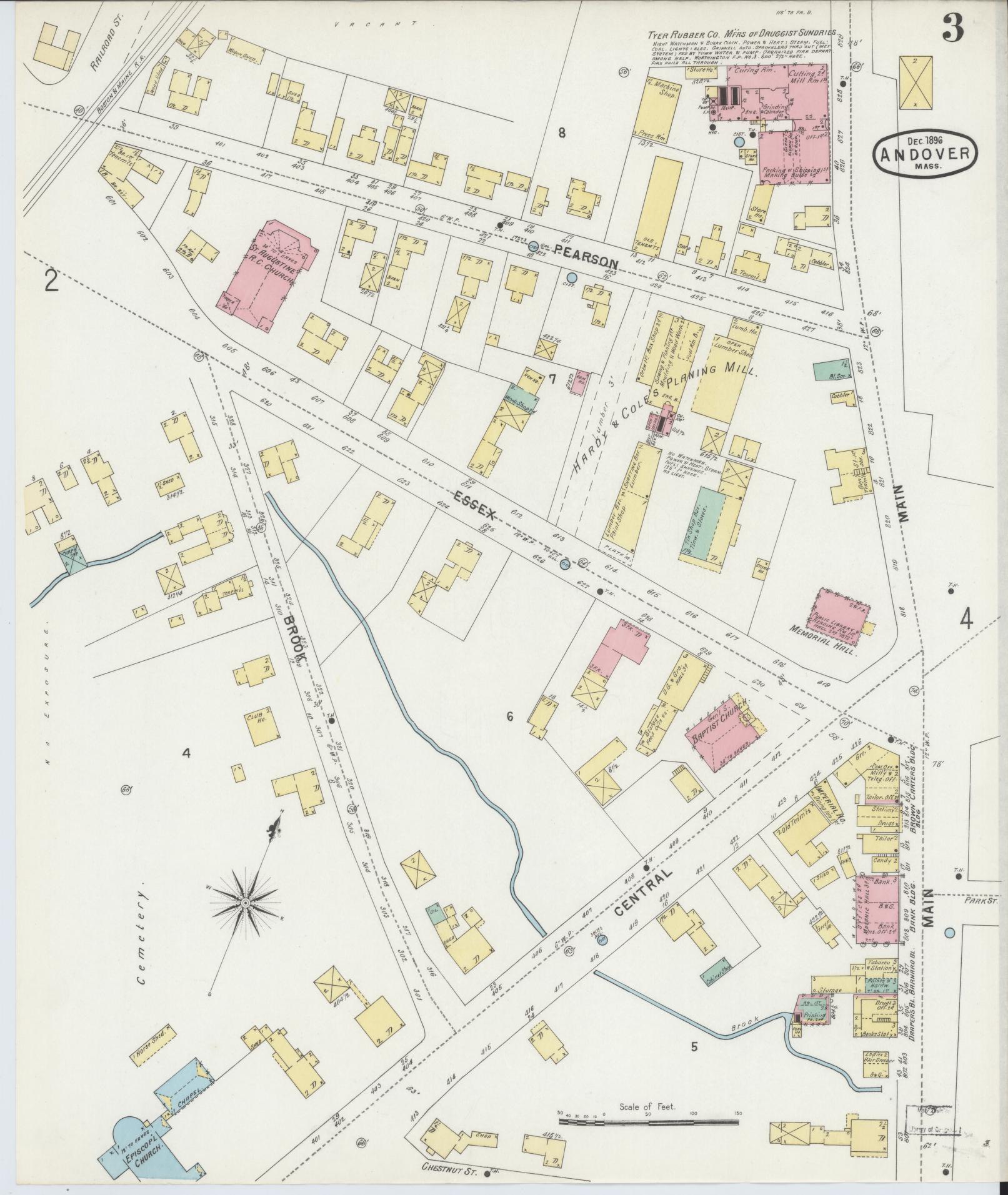 Sanborn Fire Insurance Map from Andover, Essex County, Massachusetts (1896), Sheet #0003 - Complete Map Set gallery image, historic Sanborn map, vintage wall art, Massachusetts Massachusetts