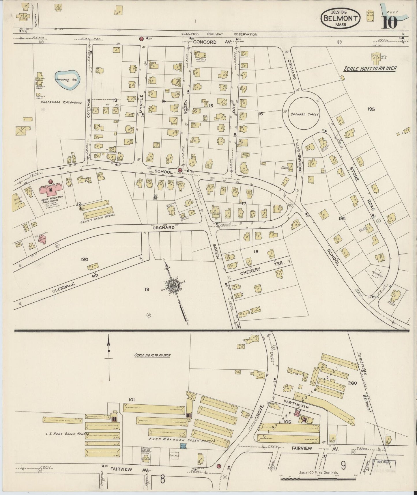 Sanborn Fire Insurance Map from Belmont, Middlesex County, Massachusetts (1915), Sheet #0010 - Complete Map Set gallery image, historic Sanborn map, vintage wall art, Massachusetts Massachusetts