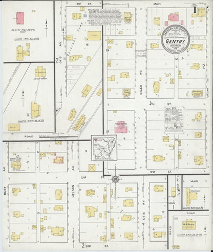 Sanborn Fire Insurance Map from Gentry, Benton County, Arkansas (1918), Sheet #0001 - Complete Map Set gallery image, historic Sanborn map, vintage wall art, Arkansas Arkansas