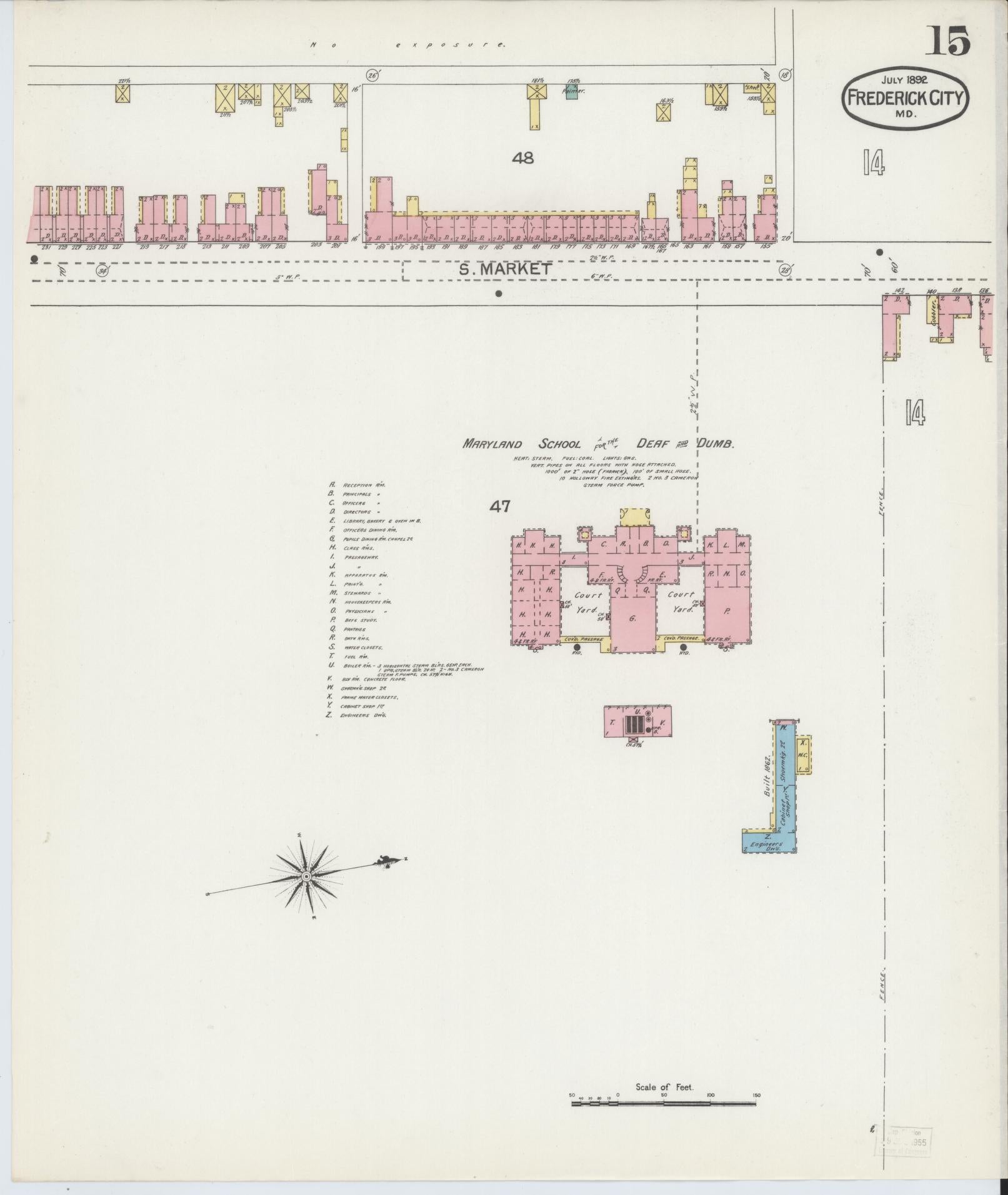 Frederick, Maryland - 1892 - Sanborn Fire Insurance Map, Sheet #0015 - Historic Sanborn Fire Insurance Map Print, Frederick Maryland 1892 0015 vintage old map wall art