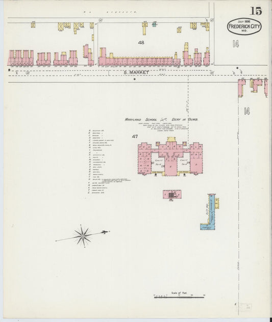 Frederick, Maryland - 1892 - Sanborn Fire Insurance Map, Sheet #0015 - Historic Sanborn Fire Insurance Map Print, Frederick Maryland 1892 0015 vintage old map wall art