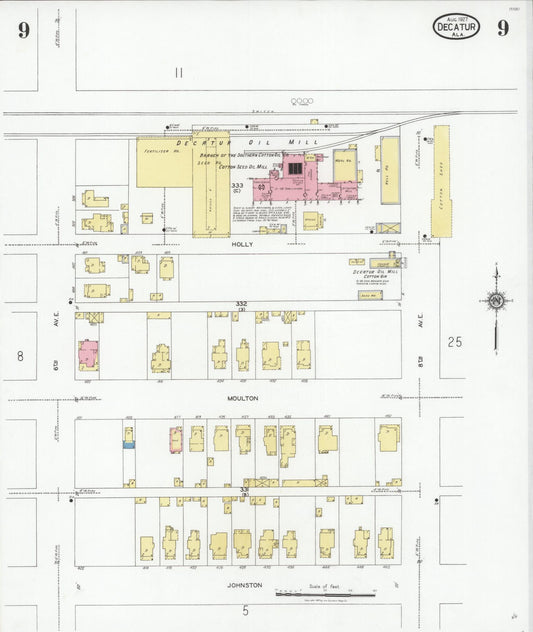 Sanborn Fire Insurance Map from Decatur, Morgan County, Alabama (1927), Sheet #0009 - Historic Sanborn Fire Insurance Map Print, vintage old map wall art, antique decor, genealogy gift, Alabama Alabama map