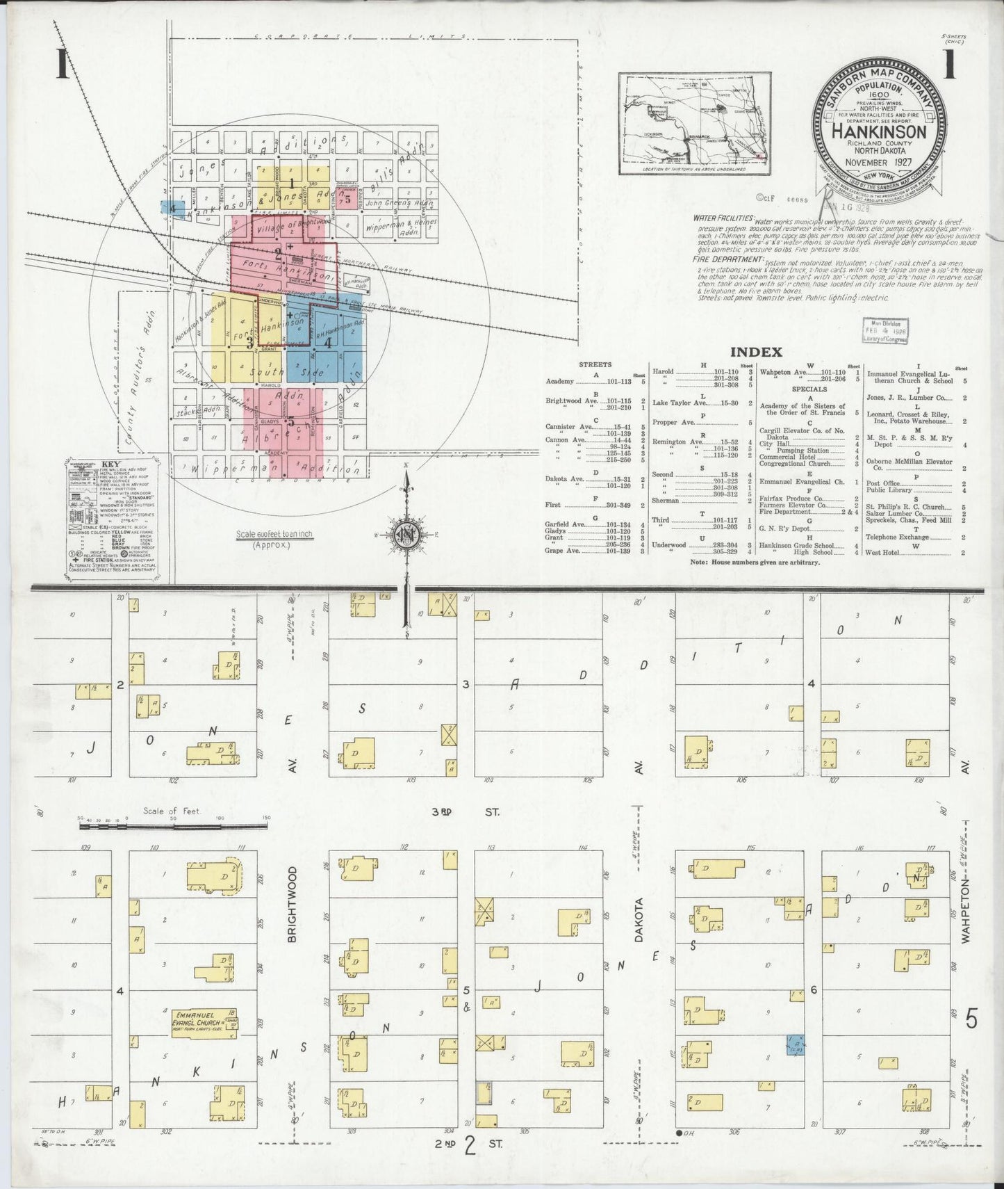 Sanborn Fire Insurance Map from Hankinson, Richland County, North Dakota (1927), Sheet #0001 - Historic Sanborn Fire Insurance Map Print, vintage old map wall art, antique decor, genealogy gift, North Dakota North Dakota map
