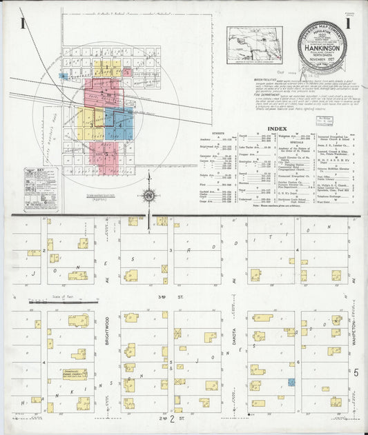 Sanborn Fire Insurance Map from Hankinson, Richland County, North Dakota (1927), Sheet #0001 - Historic Sanborn Fire Insurance Map Print, vintage old map wall art, antique decor, genealogy gift, North Dakota North Dakota map