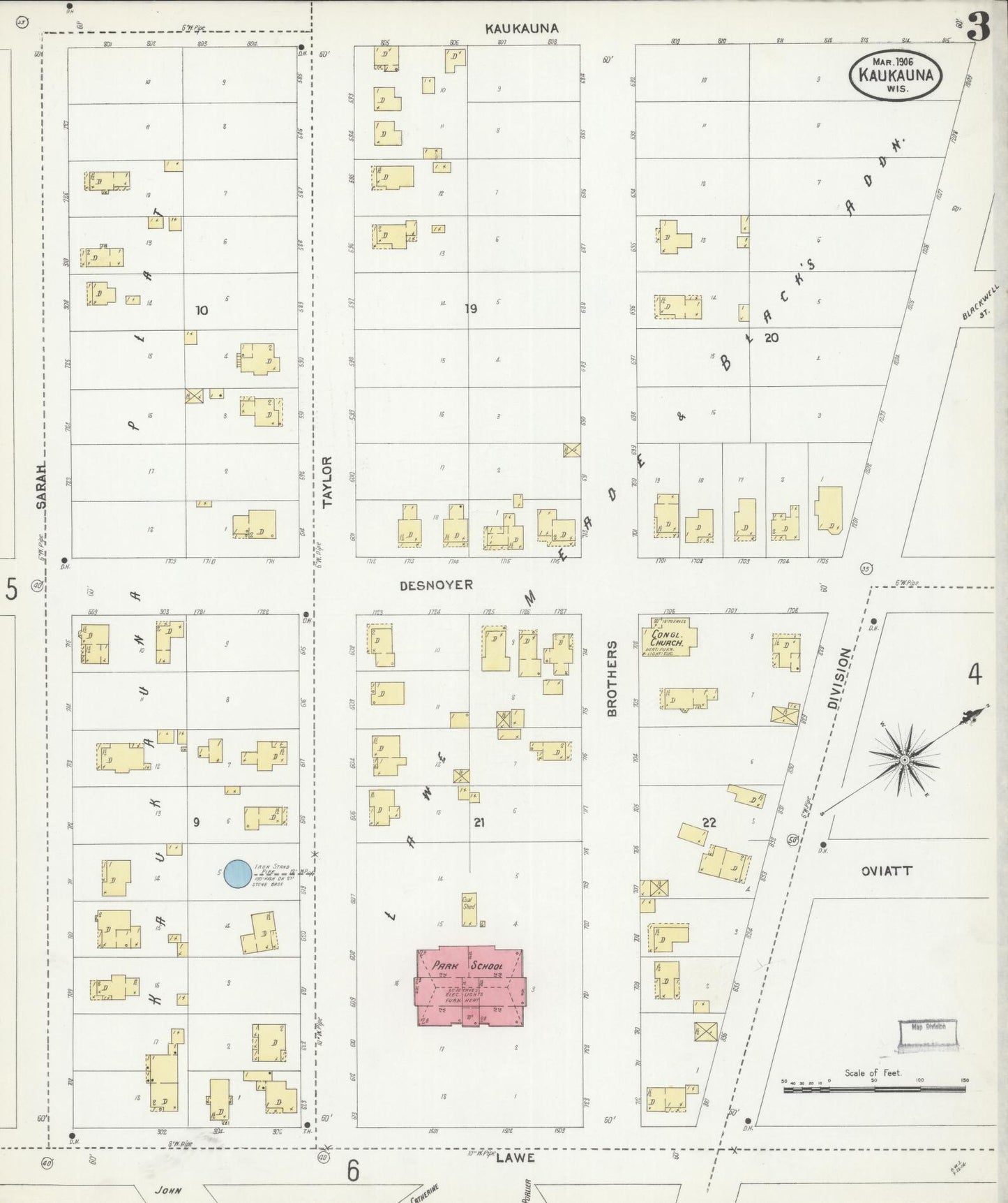 Sanborn Fire Insurance Map from Kaukauna, Outagamie County, Wisconsin (1906), Sheet #0003 - Complete Map Set gallery image, historic Sanborn map, vintage wall art, Wisconsin Wisconsin