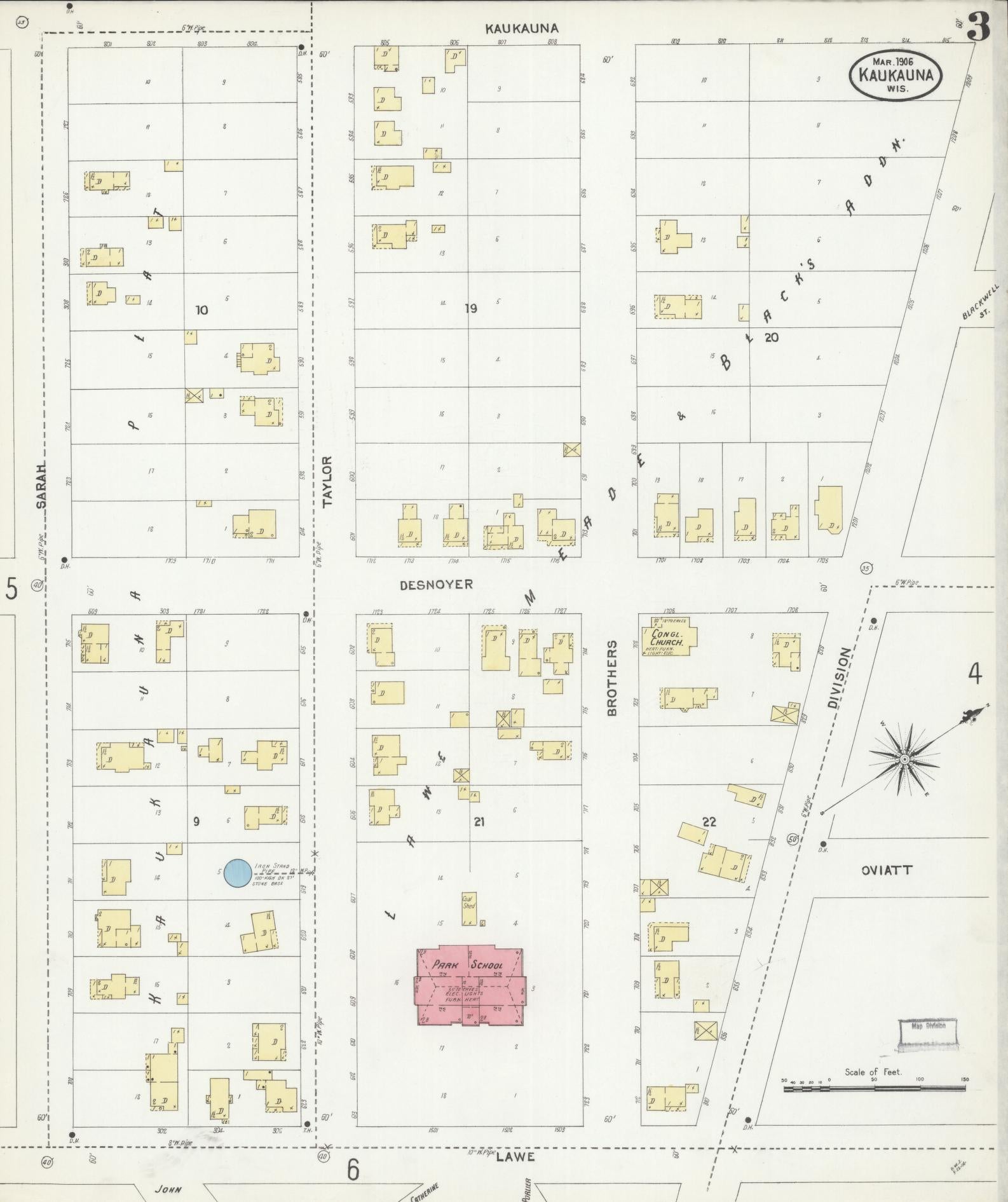 Sanborn Fire Insurance Map from Kaukauna, Outagamie County, Wisconsin (1906), Sheet #0003 - Complete Map Set gallery image, historic Sanborn map, vintage wall art, Wisconsin Wisconsin