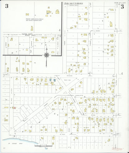Sanborn Fire Insurance Map from Union City, Branch And Calhoun Counties, Michigan (1940), Sheet #0003 - Historic Sanborn Fire Insurance Map Print, vintage old map wall art, antique decor, genealogy gift, Michigan Michigan map