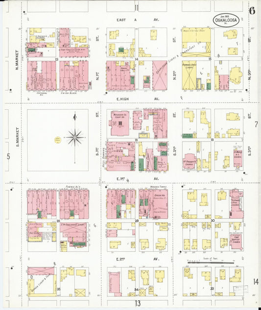 Sanborn Fire Insurance Map from Oskaloosa, Mahaska County, Iowa (1902), Sheet #0006 - Historic Sanborn Fire Insurance Map Print, vintage old map wall art