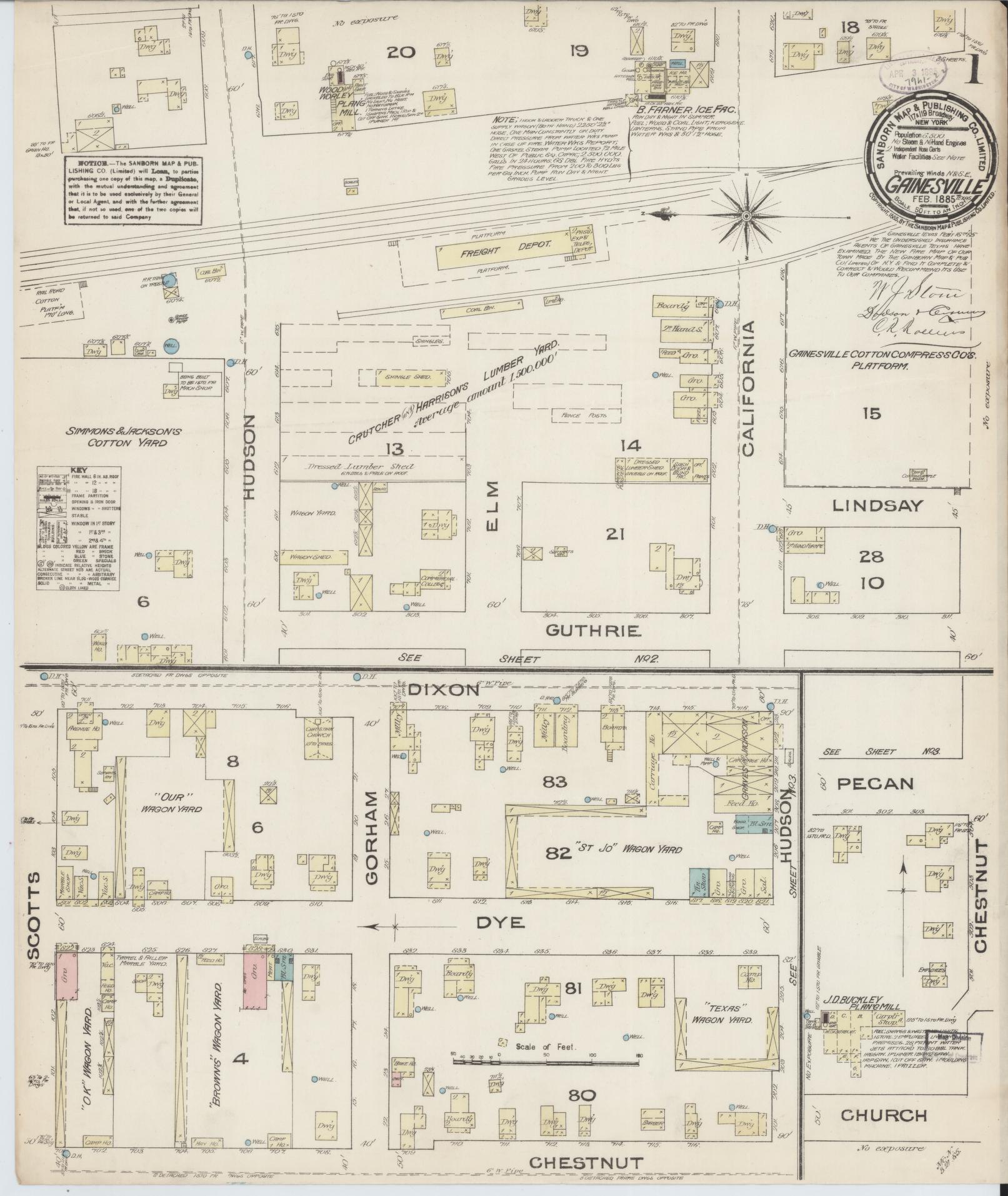 Sanborn Fire Insurance Map from Gainesville, Cooke County, Texas. (1885) – Historic Sanborn Fire Insurance Map Print