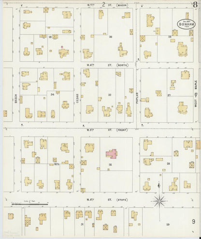 Sanborn Fire Insurance Map from Bonham, Fannin County, Texas (1897), Sheet #0008 - Historic Sanborn Fire Insurance Map Print, vintage old map wall art, antique decor, genealogy gift, Texas Texas map
