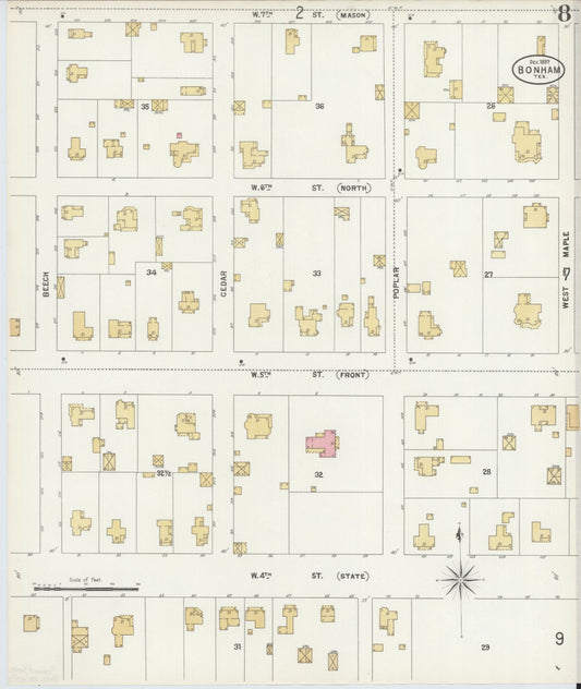 Sanborn Fire Insurance Map from Bonham, Fannin County, Texas (1897), Sheet #0008 - Historic Sanborn Fire Insurance Map Print, vintage old map wall art, antique decor, genealogy gift, Texas Texas map