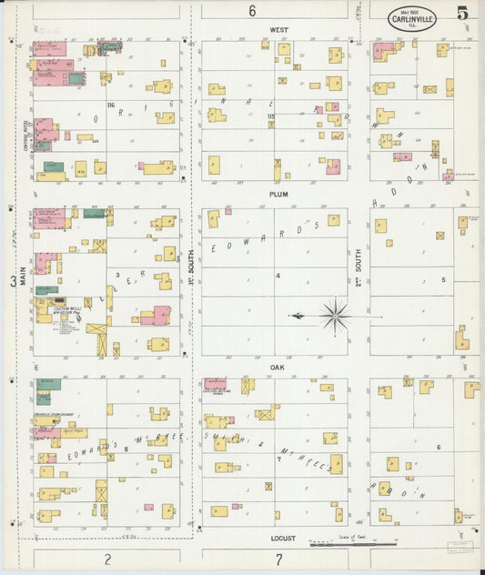 Sanborn Fire Insurance Map from Carlinville, Macoupin County, Illinois (1900), Sheet #0005 - Historic Sanborn Fire Insurance Map Print, vintage old map wall art, antique decor, genealogy gift, Illinois Illinois map