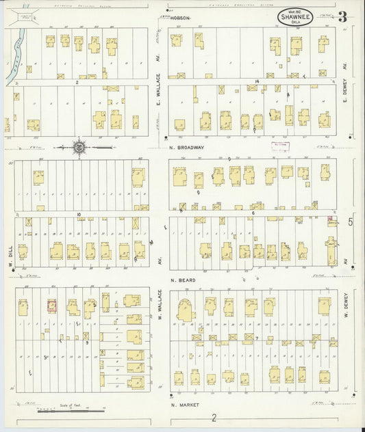 Sanborn Fire Insurance Map from Shawnee, Pottawatomie County, Oklahoma (1912), Sheet #0003 - Historic Sanborn Fire Insurance Map Print, vintage old map wall art, antique decor, genealogy gift, Oklahoma Oklahoma map