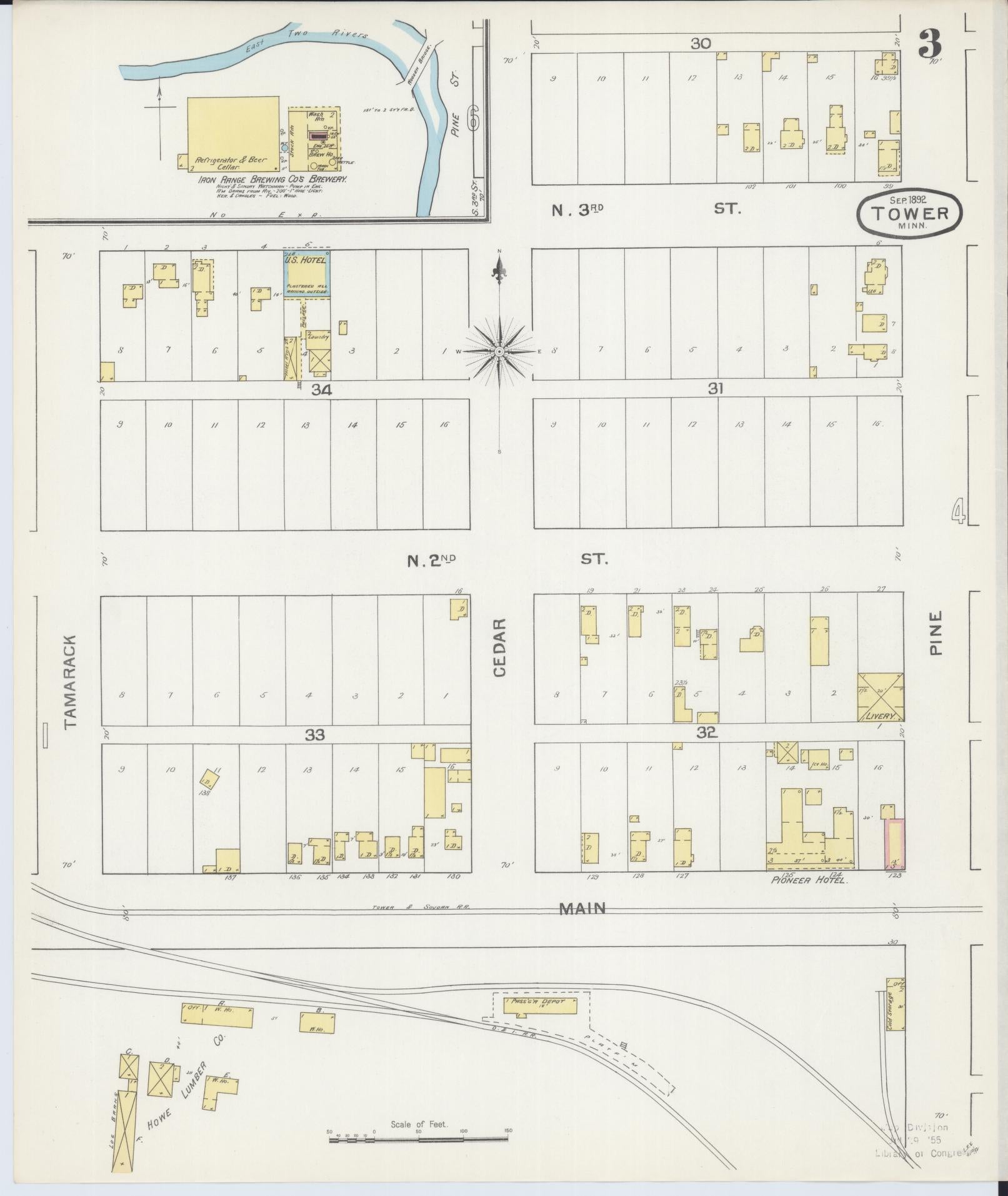Sanborn Fire Insurance Map from Tower, Saint Louis County, Minnesota (1892), Sheet #0003 - Complete Map Set gallery image, historic Sanborn map, vintage wall art, Minnesota Minnesota