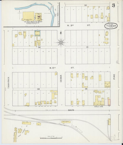 Sanborn Fire Insurance Map from Tower, Saint Louis County, Minnesota (1892), Sheet #0003 - Complete Map Set gallery image, historic Sanborn map, vintage wall art, Minnesota Minnesota
