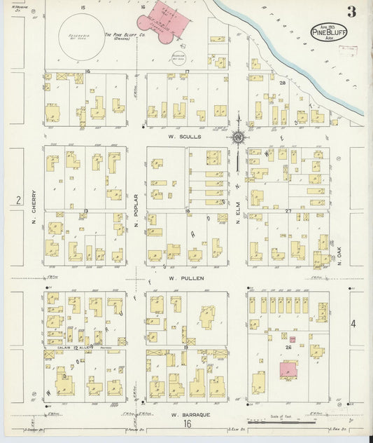 Sanborn Fire Insurance Map from Pine Bluff, Jefferson County, Arkansas (1913), Sheet #0003 - Historic Sanborn Fire Insurance Map Print, vintage old map wall art, antique decor, genealogy gift, Arkansas Arkansas map