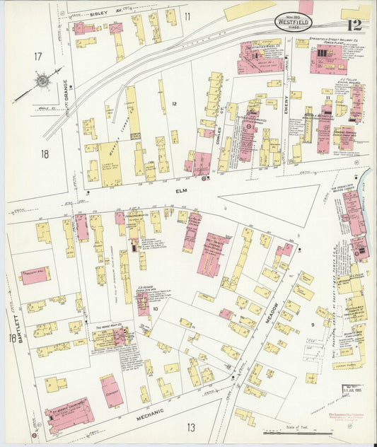 Sanborn Fire Insurance Map from Westfield, Hampden County, Massachusetts (1910), Sheet #0012 - Historic Sanborn Fire Insurance Map Print, vintage old map wall art, antique decor, genealogy gift, Massachusetts Massachusetts map