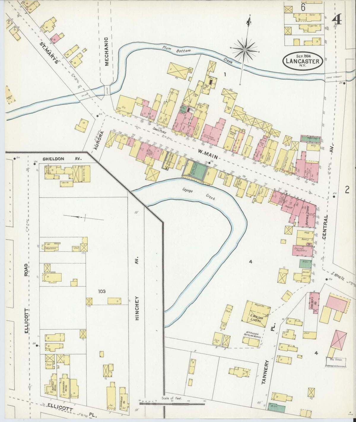 Sanborn Fire Insurance Map from Lancaster, Erie County, New York (1904), Sheet #0004 - Complete Map Set gallery image, historic Sanborn map, vintage wall art, New York New York