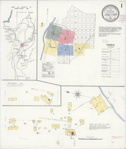 Sanborn Fire Insurance Map from Jamestown, Tuolumne County, California (1908), Sheet #0001 - Complete Map Set gallery image, historic Sanborn map, vintage wall art, California California